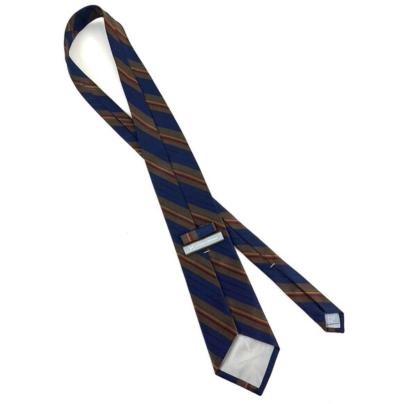 HICKEY FREEMAN Mens Woven 100% Silk Neck Tie  STRIPED Navy Blue/Brown/Gold/Red - Picture 5 of 9